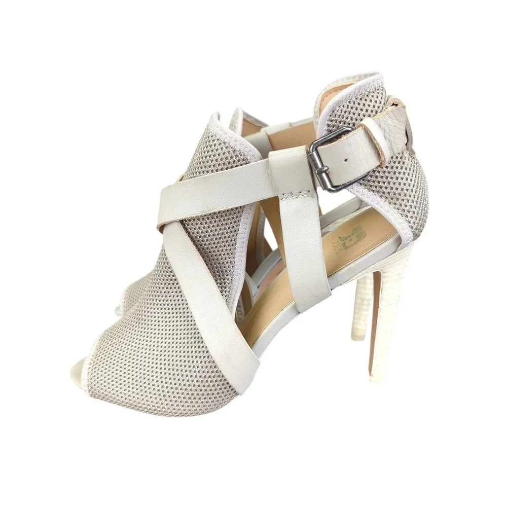 Joe's Jeans Women's Mesh Peep Toe Cross Strap Buckle Heel Sandal Size‎ 9M